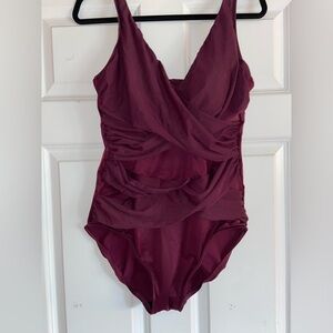 MiracleSuit Women’s Medium Elegant Burgundy One-Piece Swimsuit